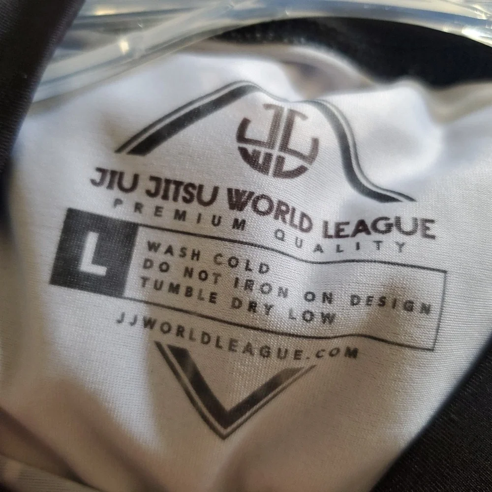 Jiu Jitsu World League Rash Guard Mens Large Black Long Sleeve MMA BJJ Shirt